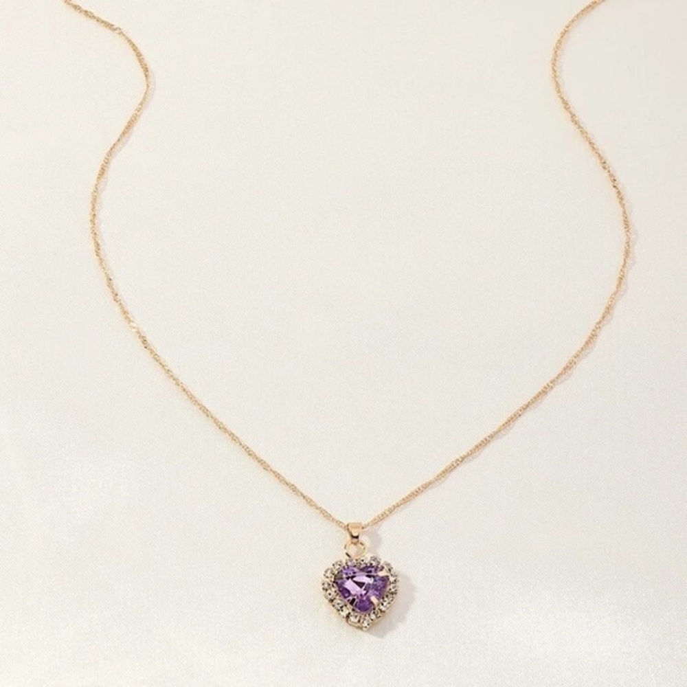 Rhinestone Heart Charm Pendant Necklace - Picture 4 of 7